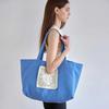 Flower Doily Big Canvas Shopper Bag _ Blue (Flower Doily Circle Knit Handmade Crochet Big Canvas Shopper Bag)