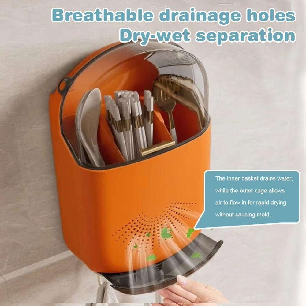 Draining Wall-mounted Chopstick Cage Punch-free Kitchen Utensil Holder Shovel