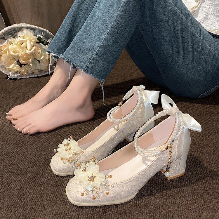 Buty ślubne Mary Jane buty dla panny młodej buty damskie 2024 nowe buty na pokaz sukienka ślubna dwa sposoby noszenia grube obcasy wysokie obcasy piękne buty zaręczynowe dla druhny