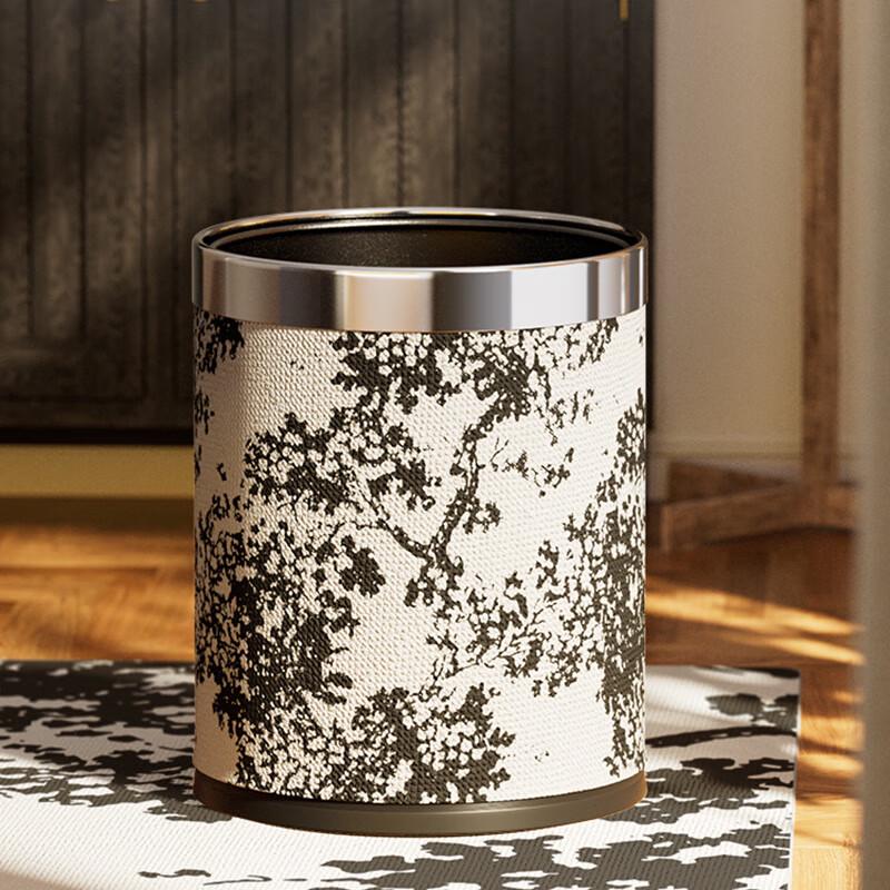 Chinese Style Leather Waste Bin