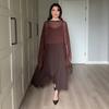  spring and autumn new European and American women's clothing loose meat covering tulle cape chiffon shawl suspender skirt set