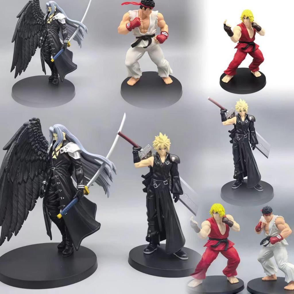 Final Fantasy VII Sephiroth & Cloud Action Figures with Street Fighter Ken & Ryu