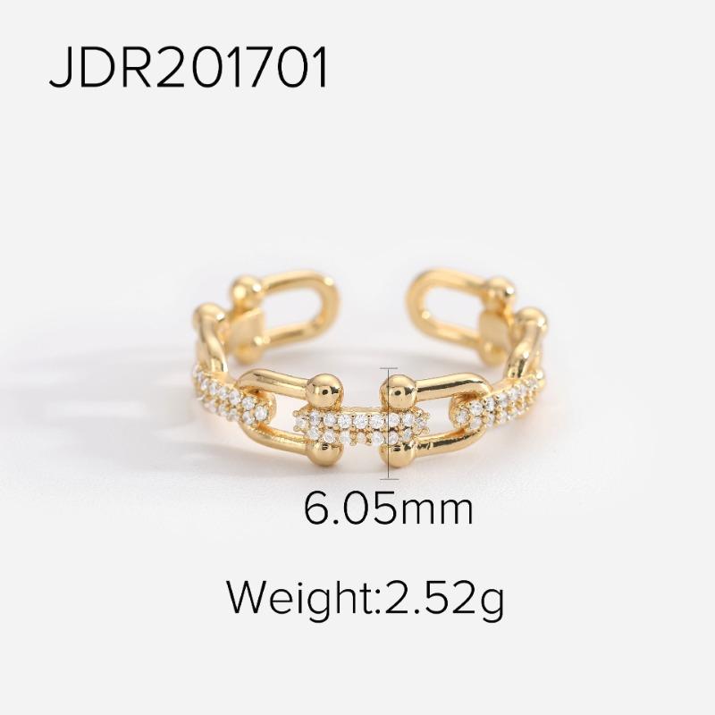 Vacuum Electroplated Gold Small Ornaments, Brass Strip with Zircon Jewelry, Shiny Full Women's Open Ring Jewelry.
