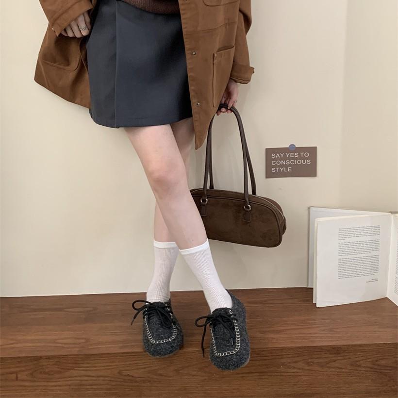 Early autumn plush retro Korean version lace-up versatile outer bag head half-drag lazy Birken slippers