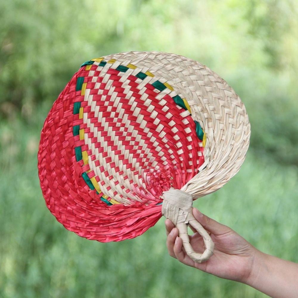 Lightweight Rattan Fan Handmade Straw Fan Vintage Palm-Leaf Woven Fan Summer