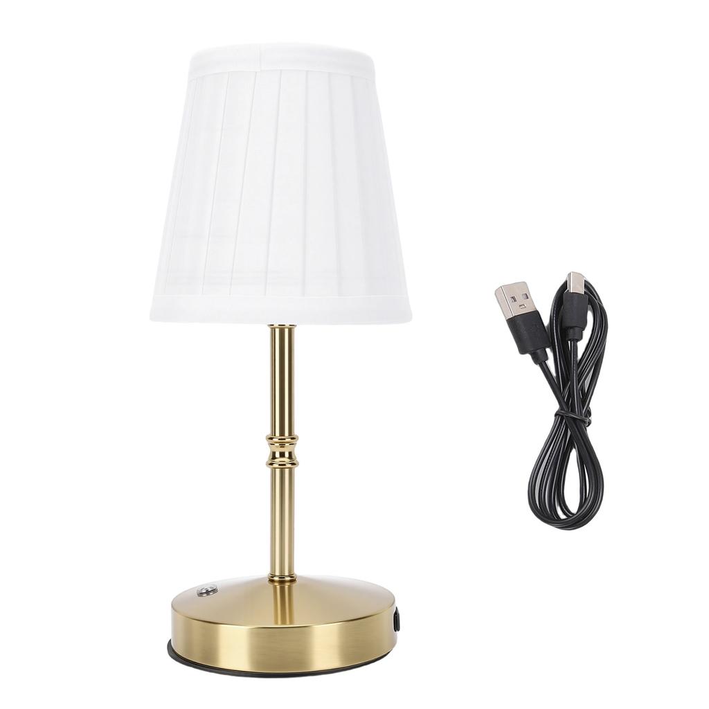 Cordless LED Table Lamp USB Touch Control Dimmable Fabric Shade Table Lamp for Bedroom