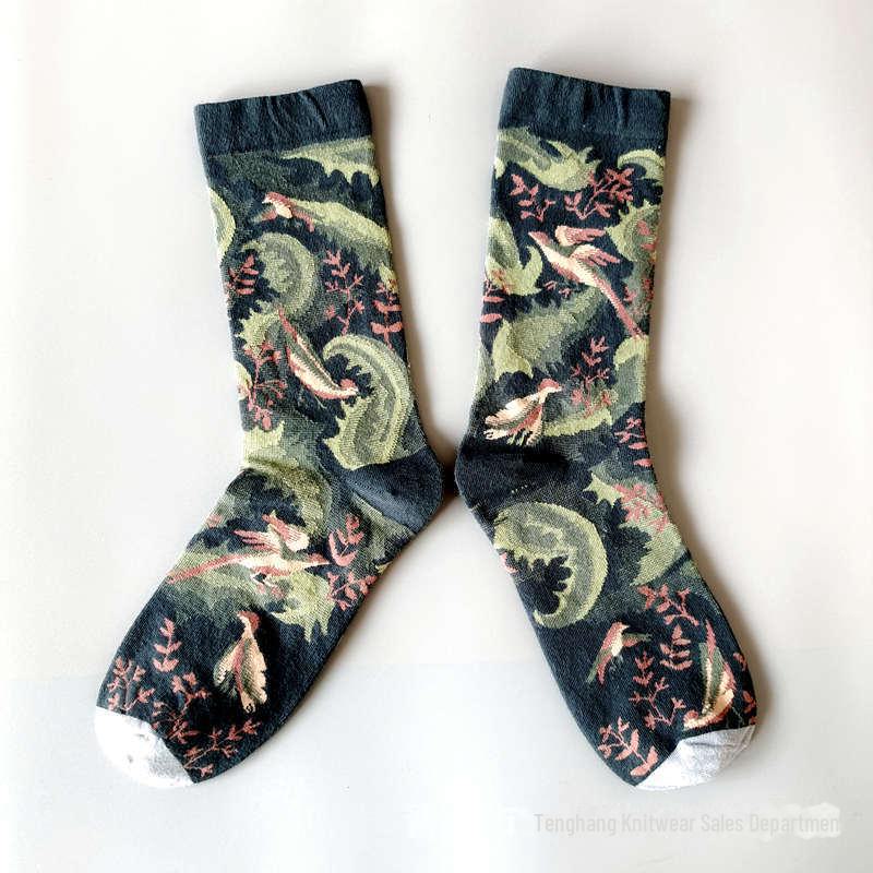 Șosete la modă cu pictură în ulei franceză: Șosete de vițel colorate, cu tub mediu-înalt, de nișă, la modă pentru femei