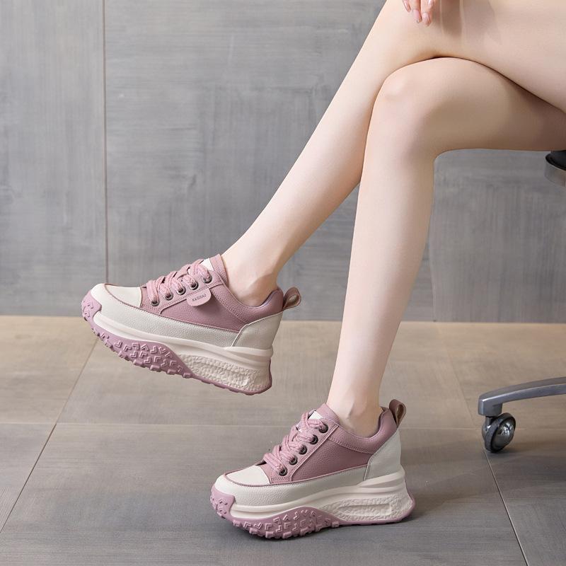 Platform White Shoes Women's 2025 New Spring and Autumn Leisure Sports Versatile Height Increase Dad Shoes Leather Muffin Explosion