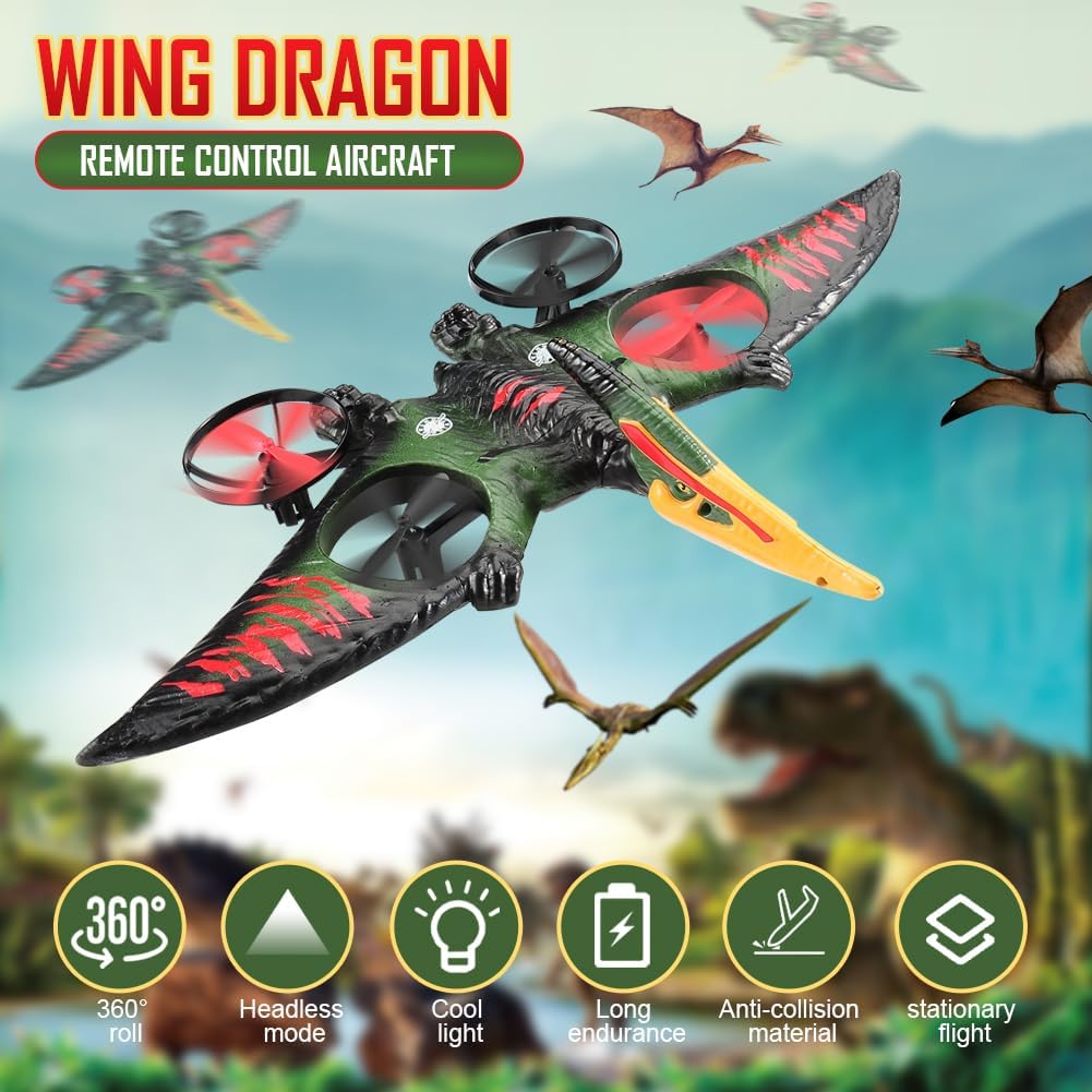 Pterodactyl Dinosaur Toys Drone for Kids,Easy To Fly Dragon Remote Controlled Aircraft,Flying Toys Birthday Gifts for Boys,Hobby RC Plane for Kids