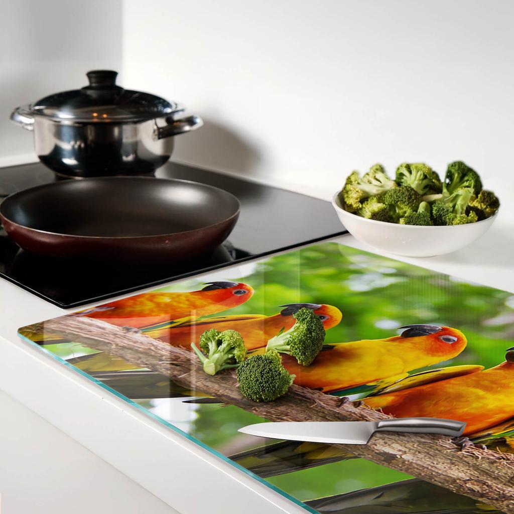 Kitchen Multifunctional Decorative Tempered Glass Board Parrot Branch 80X52 Cm