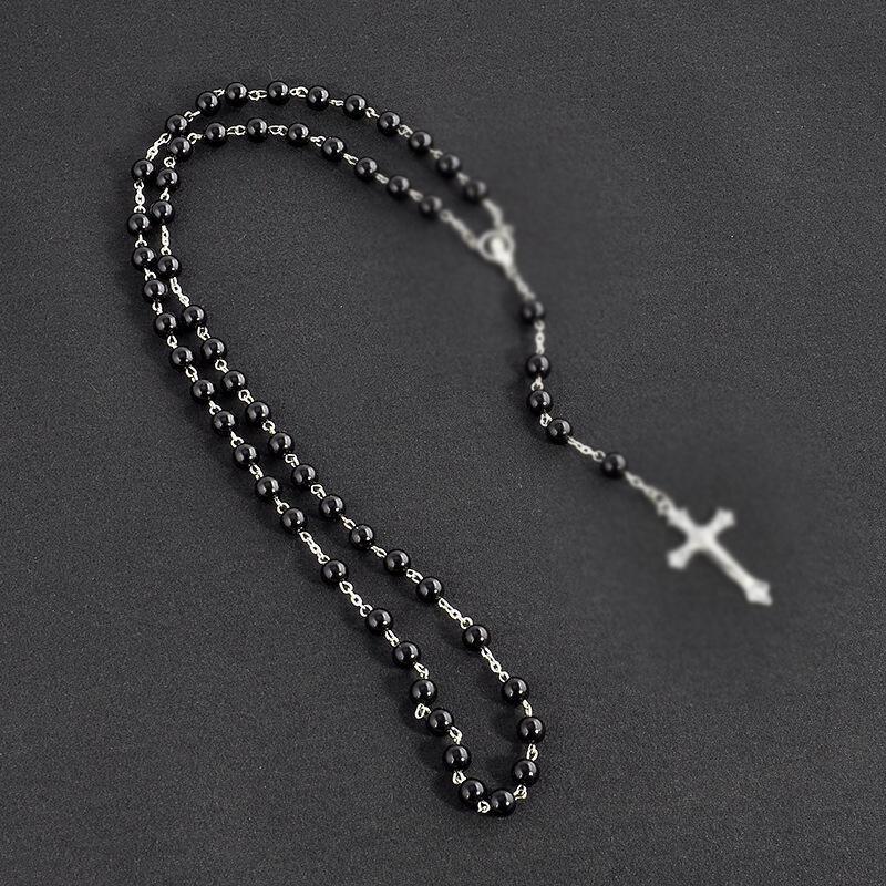 Imitation Pearl Rosary Necklace Alloy Cross Pendant Handmade Long Sweater Chain Vintage Unisex Fashion Jewelry