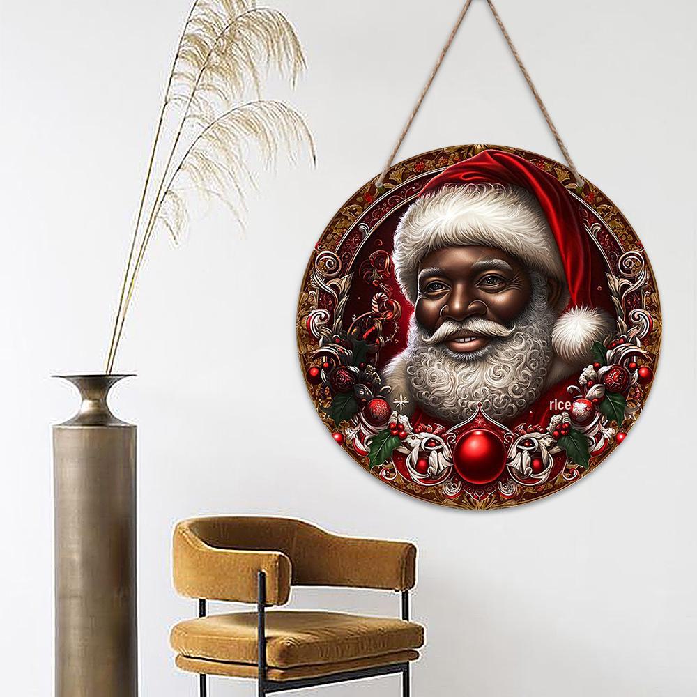 Black Santa Claus Wooden Door Hanging Christmas Decoration