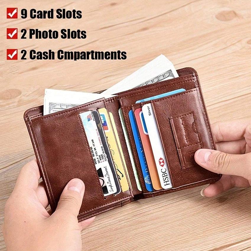1pc Men's Leather Wallet, Minimalist Vertical Short Business 3 Fold Credit Card Holder