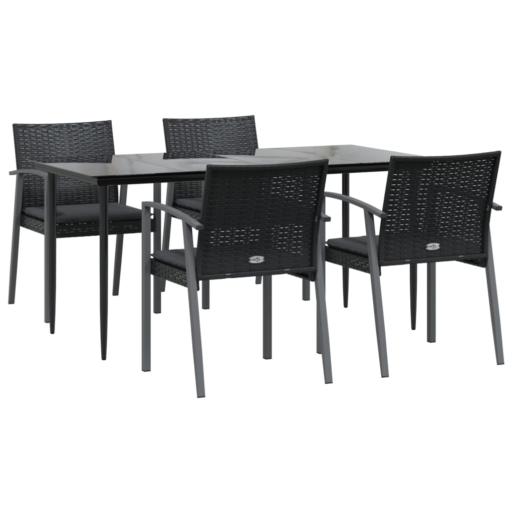 5-Cz. Gartenmöbel-Set mit Kissen, Polyrattan und Stahl