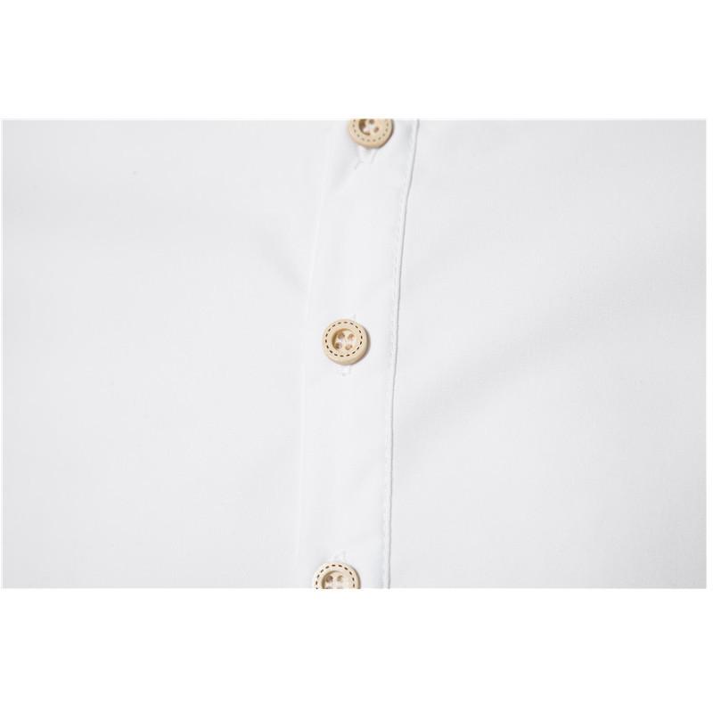 Summer Solid Stand Collar Men's Casual Shirt Buttons Short Sleeve White Black Shirts Men Pullover Top