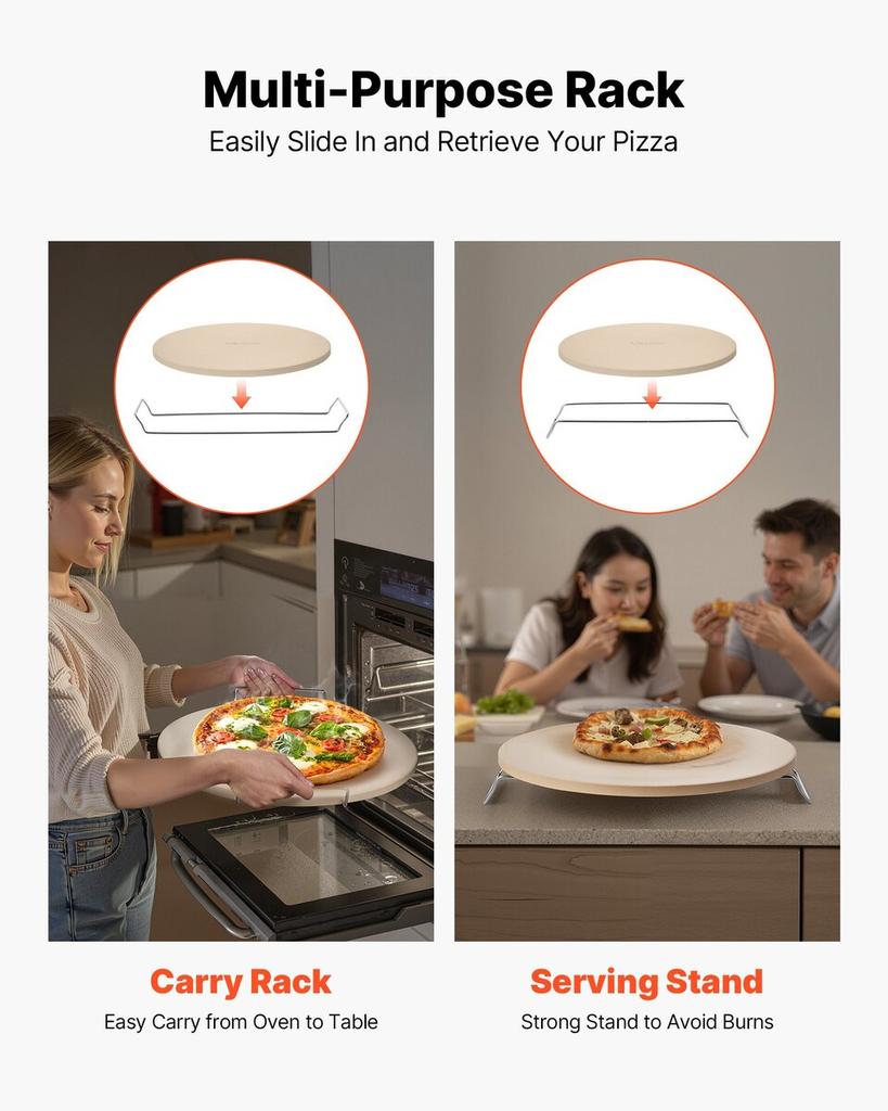 Pizza Stone, 406 Mm Round Cordierite Pizza Stone, Extra Large Baking-Stone with a Durable Stand, 17 Mm Thickness Heat-Resistant Cooking Cordierite,