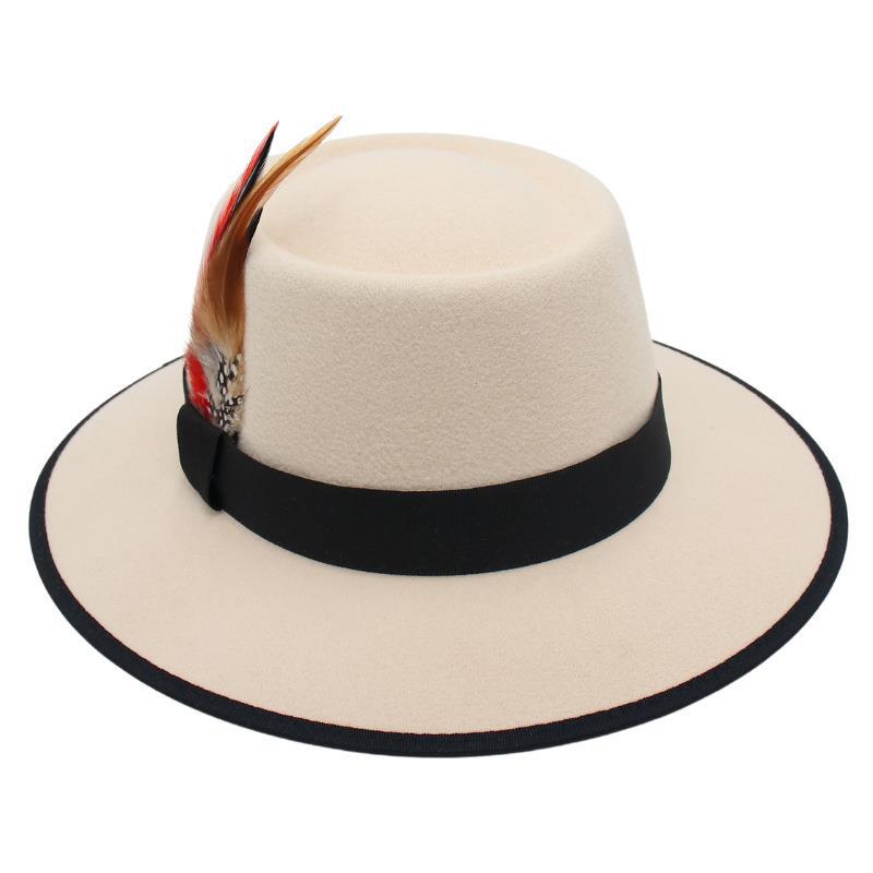 Internet Celebrity Feather Decoration Foreign Style Top Hat Dome Jazz Hat Men And Women Tibetan Felt Hat Imitation Wool Hat Ethnic Style