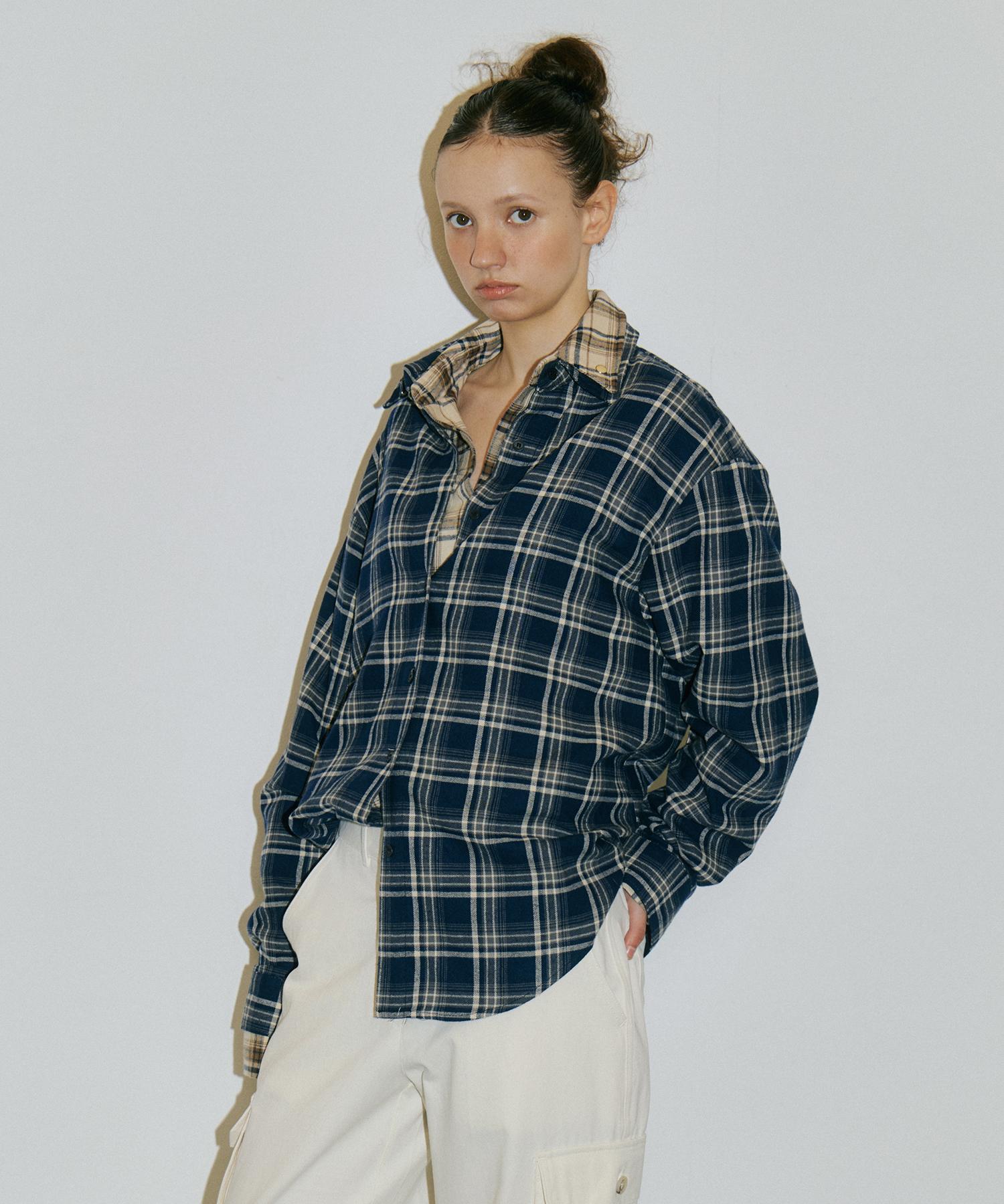 Assenti Studded Check Shirt_Navy Navy/Free