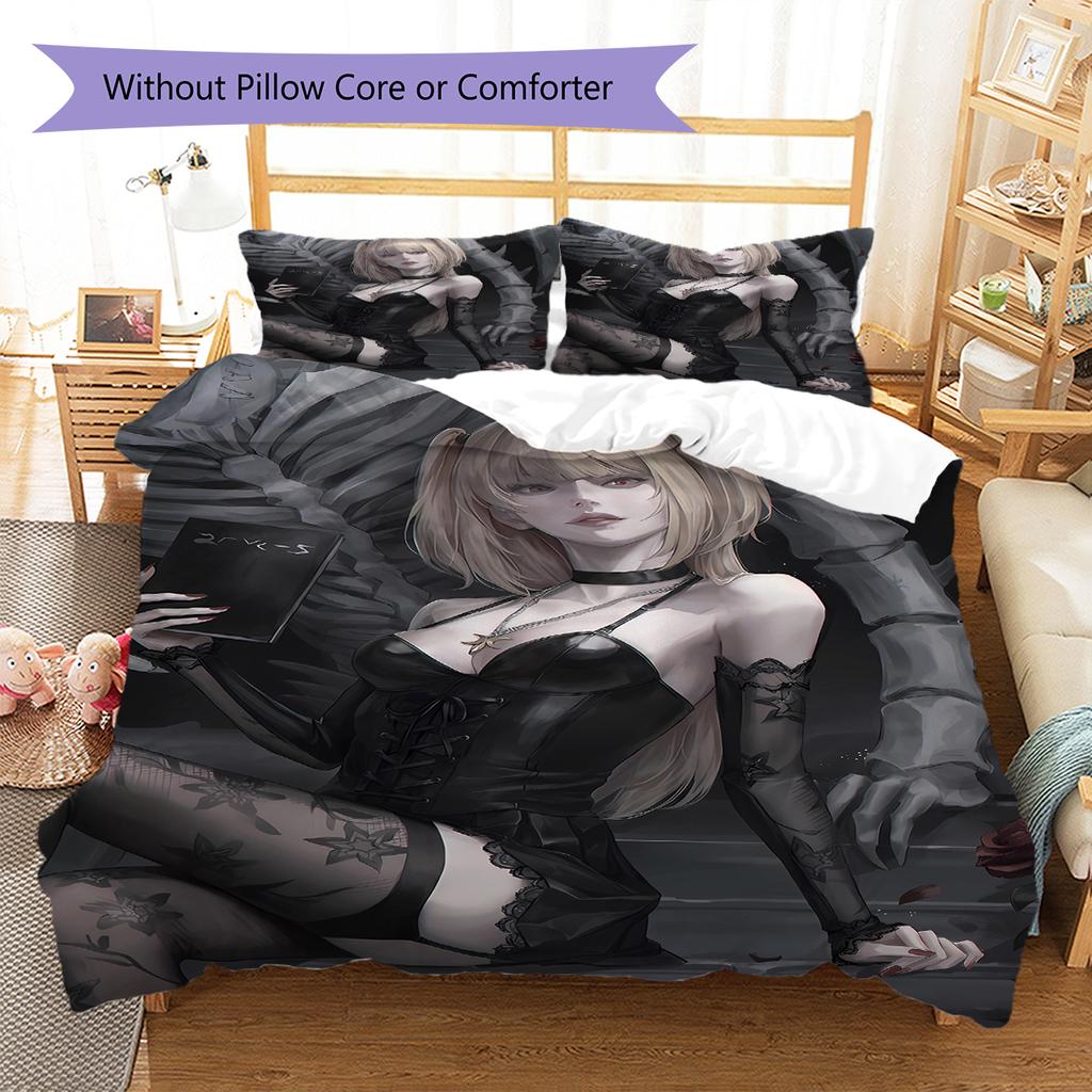 Amane Misa Death Note Pattern Bedding,Quilt Set Quilt Cover Pillowcase Home Birthday Gift (1 * duvet cover + 2 * pillowcase, without core)