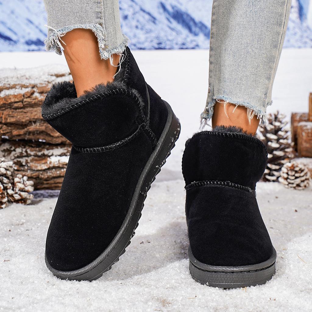 Women Ankle Boots Leather Fluff Lined Short Tube Boots Versatile Warm Cotton Winter Shoes Thick Bottom Snow Boots Women