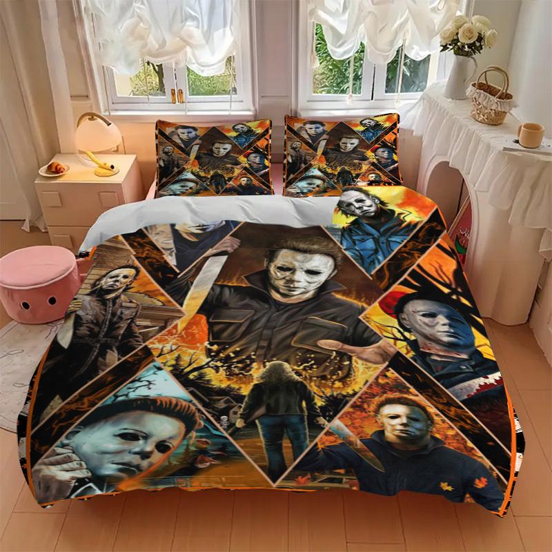 Halloween Horror Icons Collage Poster Bedding Set - 3 Piece Comforter Cover Gift for Bedroom,Includes No InsertB161