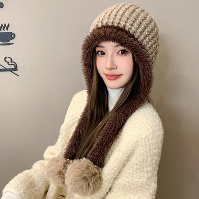 Outdoor Casual Big Hairball Hat Winter Velvet Cold-proof Warm Knitted Hat Fashion Wool Hat Women