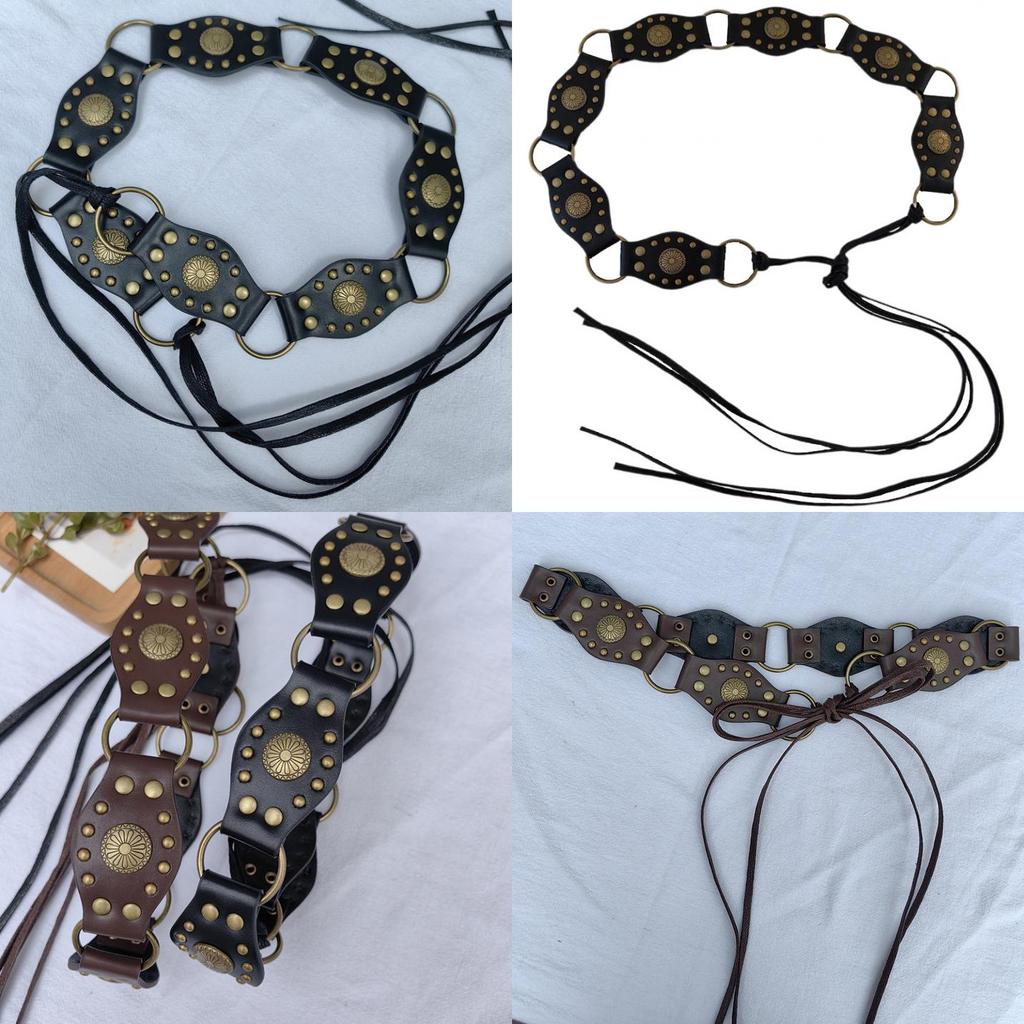 Vintage Spliced Carved Western Style Pu Leather Belt For Women Summer