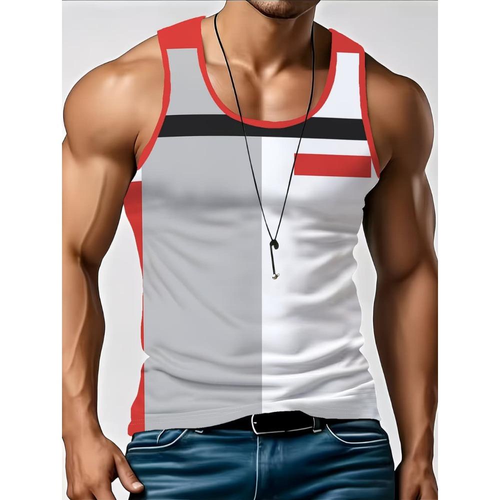 Stripe Plaid Tank Tops Fashion Men's Tops Tees Sleeveless Fitness Vest Harajuku Streetwear T-shirt