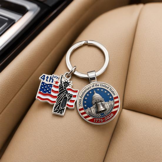 Pendentif Porte-clés, Porte-clés Double Pendentif Combiné, Porte-clés pour le 250e Anniversaire de la Fondation des États-Unis avec Anneau Métallique Épaissi