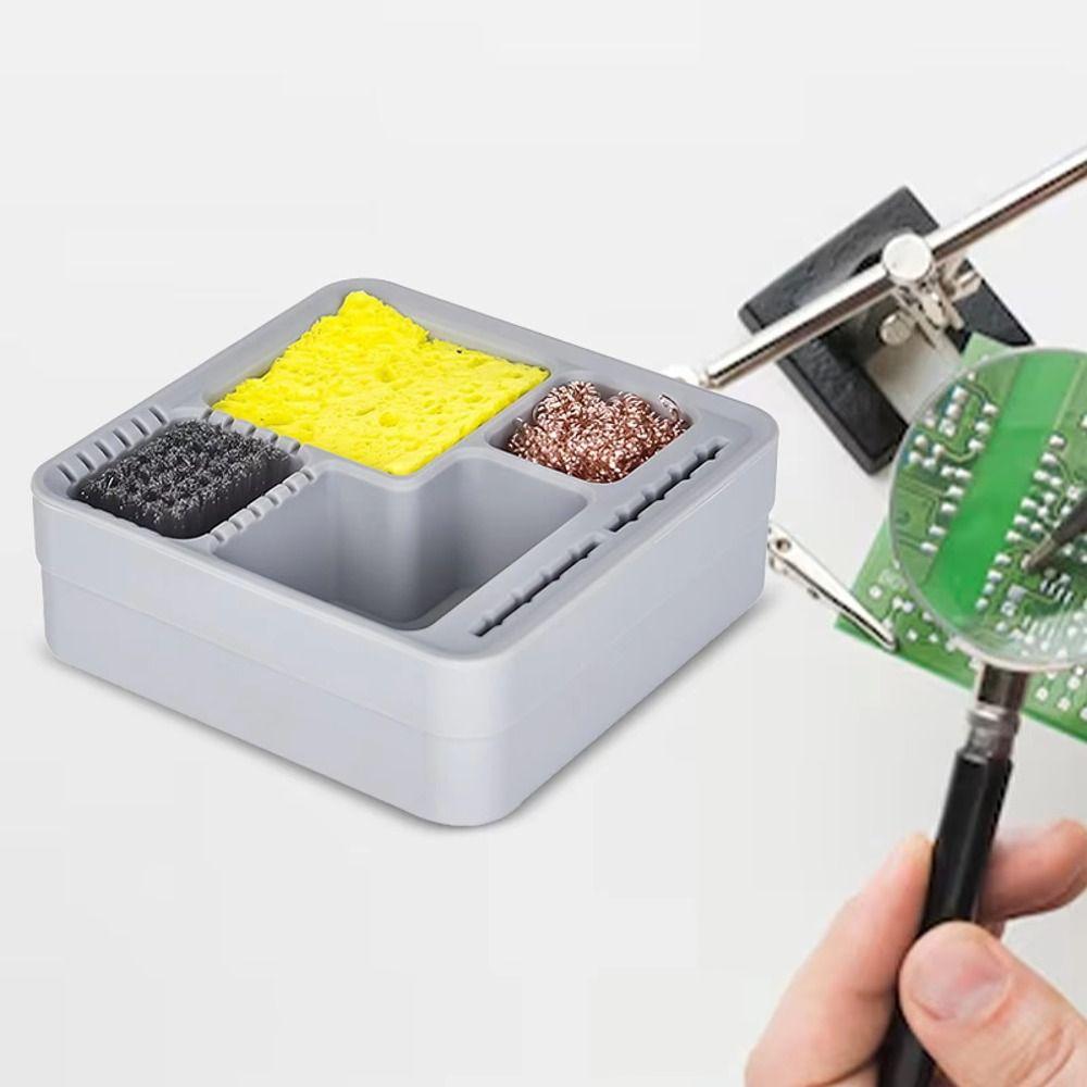 Steel Brush Tin Dross Collection Box Silicone Tin Slag Case Solder Tip Cleaner Soldering Iron Tips