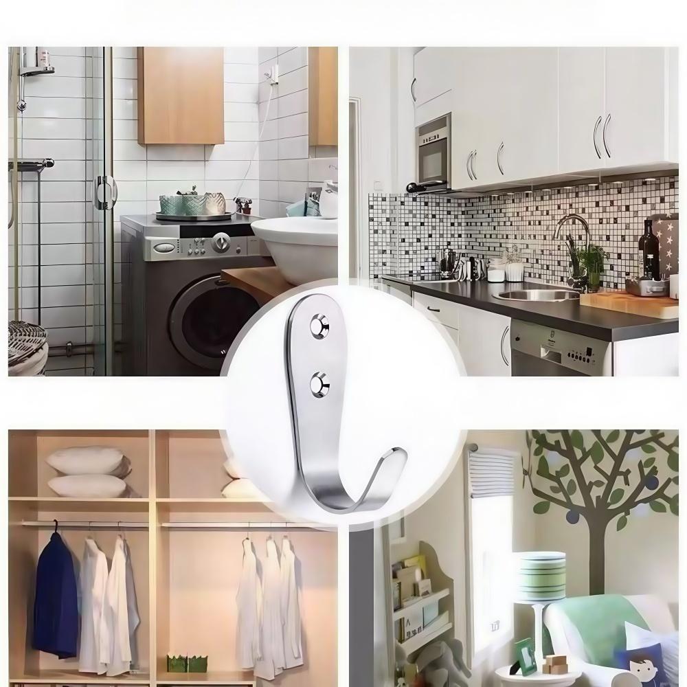 

8pcs Stainless Steel Wall Mounted J-shaped Clothes Hooks For Entrance Kitchen Bedroom Bathroom Office 2mm серебряный