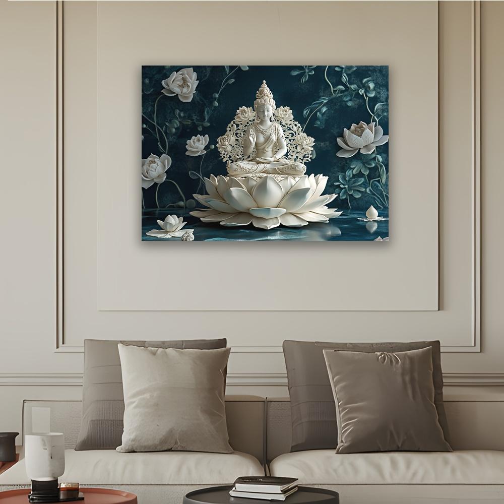 1pc Elegant Pearl Lotus Buddha Tapestry - Polyester Fabric, Machine Washable, Suitable for Living Room, Bedroom, Office