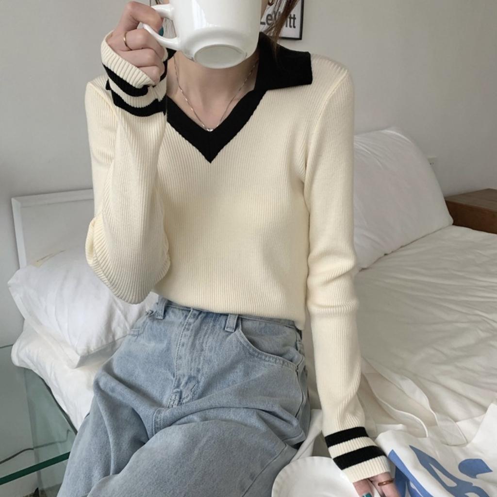 Autumn and Winter Slim Fit Collar Temperament Commuting Versatile Base Knit Sweater Women's Top Slim Fit and Slimming Effect