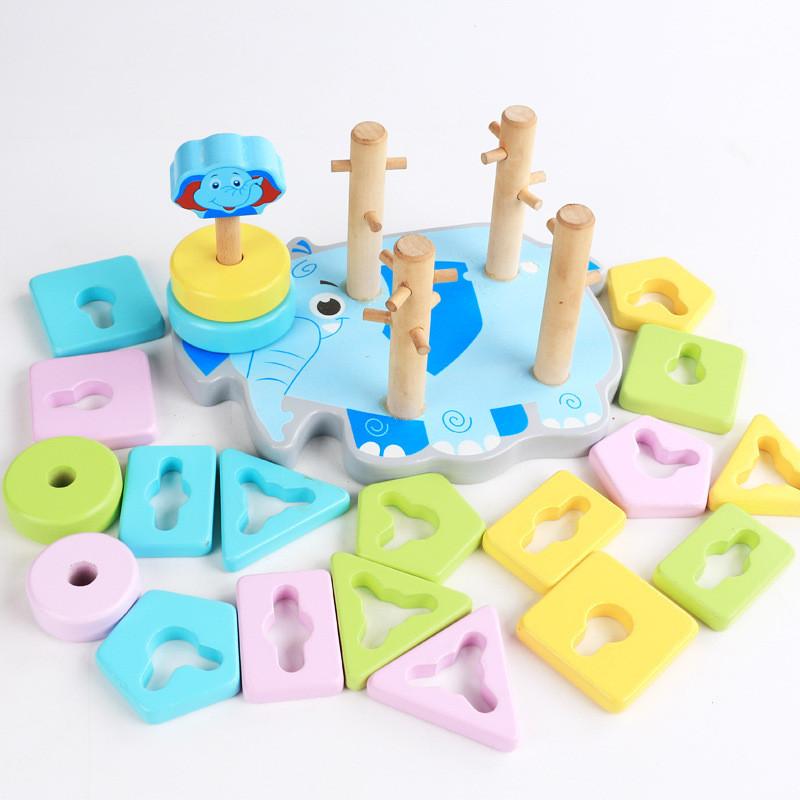

Match Shape Geometric Blocks Elephant Base Pillars Childrens Toy Educational