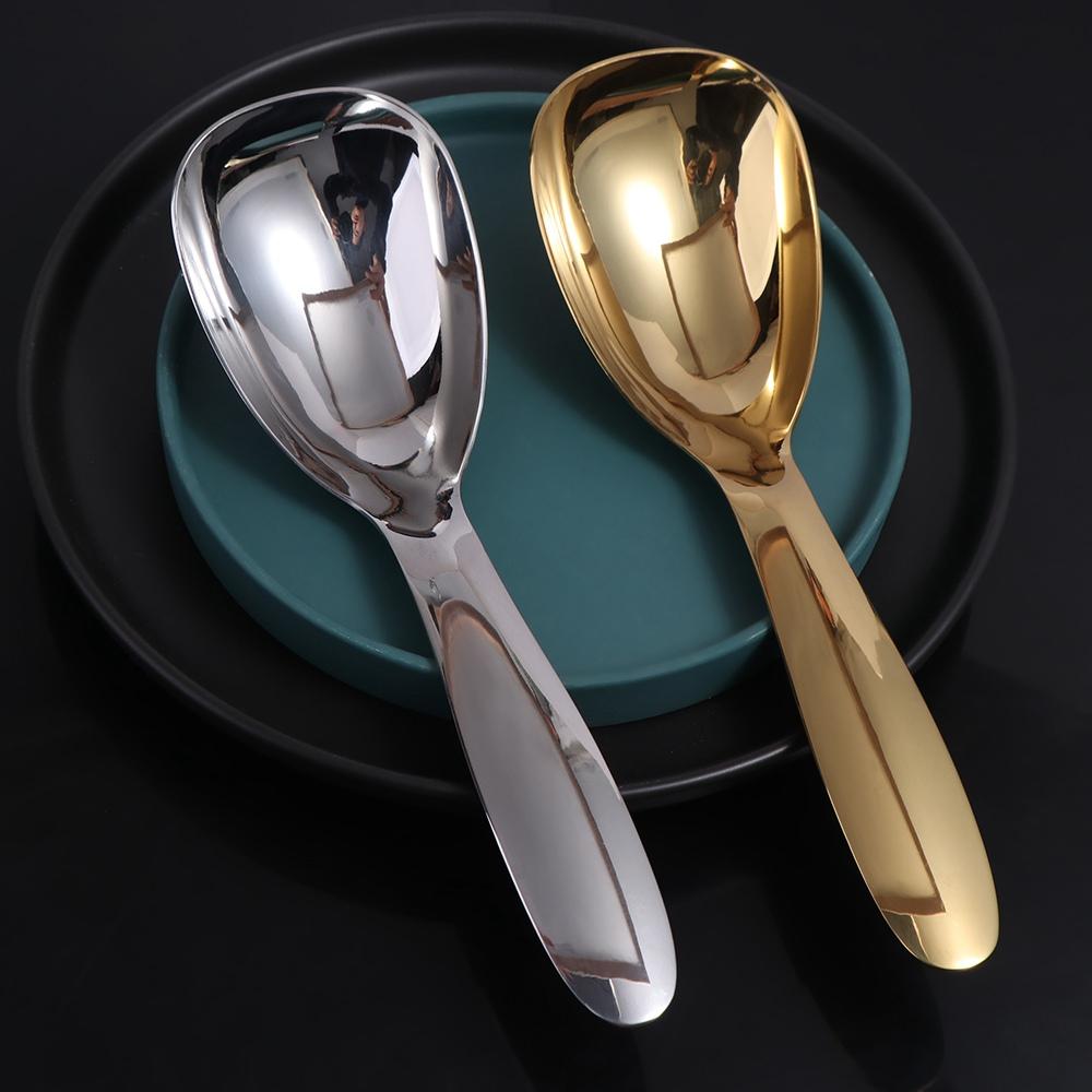 304 Stainless Steel Serving Spoon Flat Bottom Soup Spoon Shovel Rice Spoon  Kitchen