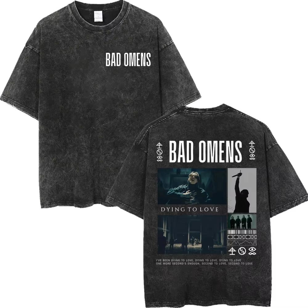 Vintage Washed Bad Omens Rock Band T-shirts Gothic Fashion Short Sleeve T-shirt Men Women Casual Loose Cotton T Shirt Streetwear