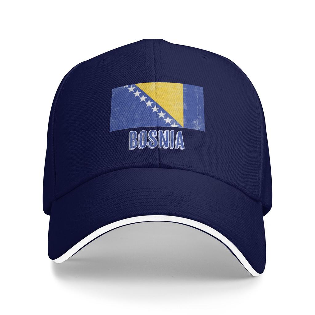 Vintage Retro Flag of Bosnia Herzegovina Grunge look Pool Party Baseball Caps Men Adult Female Beach Sun Hat Hip Hop Trucker Cap