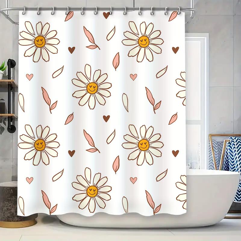 

Home Decor Shower Curtains Bathroom Floral Print Happy Face Design Waterproof Fabric Modern Decoration For Kitchen Sink Area 240 90x180cm