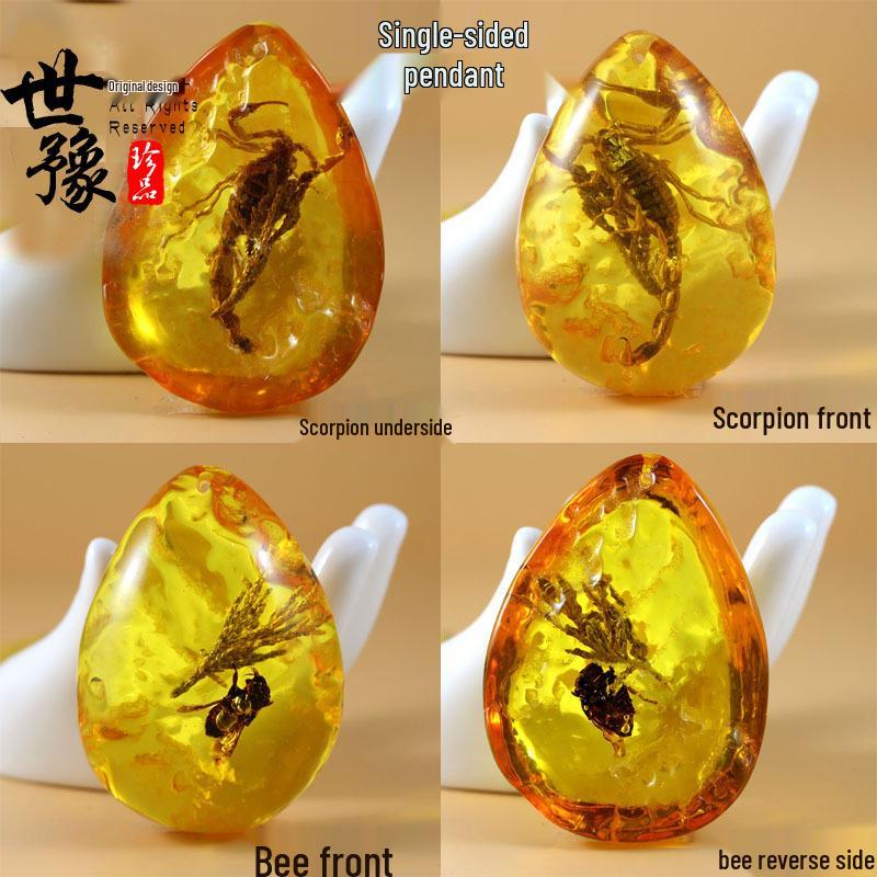 

Янтарное ожерелье-бабочка с подвеской-скорпионом - Креативный шарм-капля, аксессуар-цепочка для свитера Single Sided Scorpion прозрачный