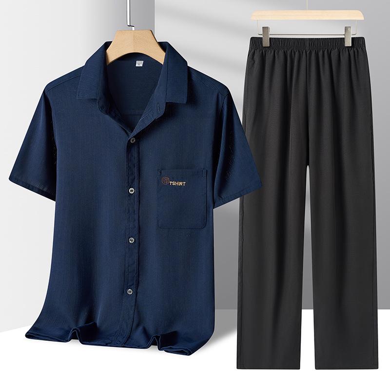 Men's Summer Short-Sleeve Loose Fit Suit Set for Middle-Aged & Elderly