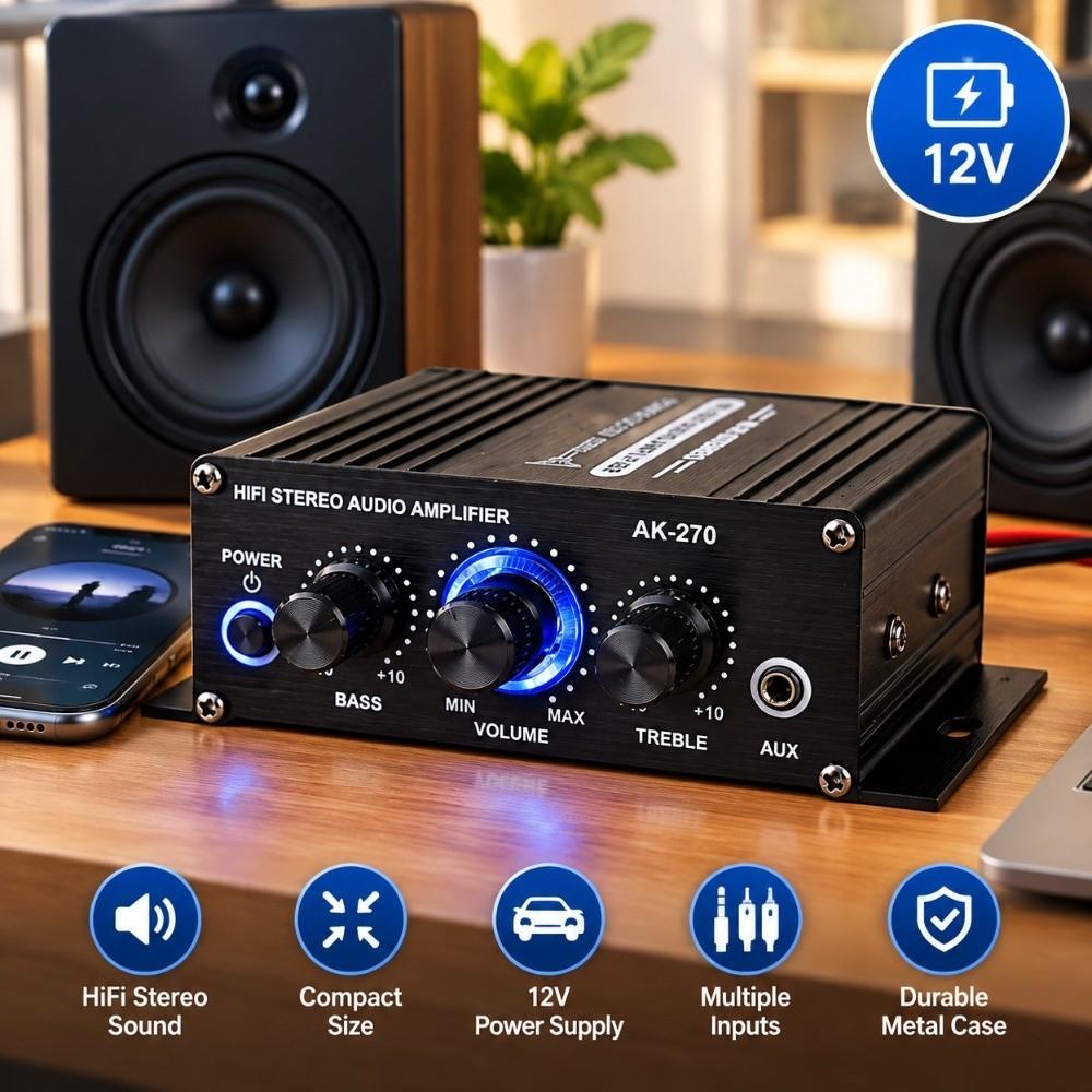 1pcs HiFi Sound Power Amplifier System 12V Power Sound Amp Receiver Mini Stereo Amplifier Home Use