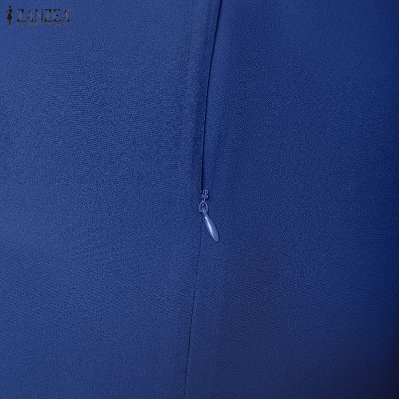 ZANZEA Women Casual Round Neck Lace Splice 3/4 Sleeve Long Dress