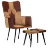 Day and Night - Day and Night Armchair with Footrest In Genuine Leather and Brown Canvas