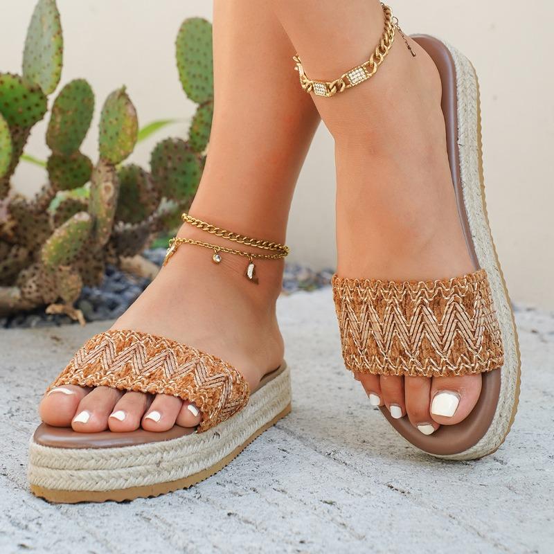 

Fashion Fashion Straw Sole Flip-flops Summer New Round Toe Open Toe Platform Non-slip Wear-resistant Flat Sandals 36