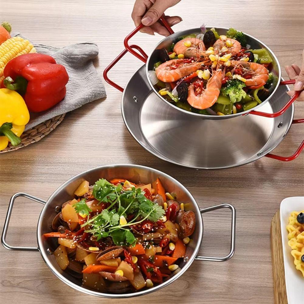 Flat Bottom Frying Pan Nonstick Surface Snack Plate Heavy Duty Seafood Plate  Outdoor Camping