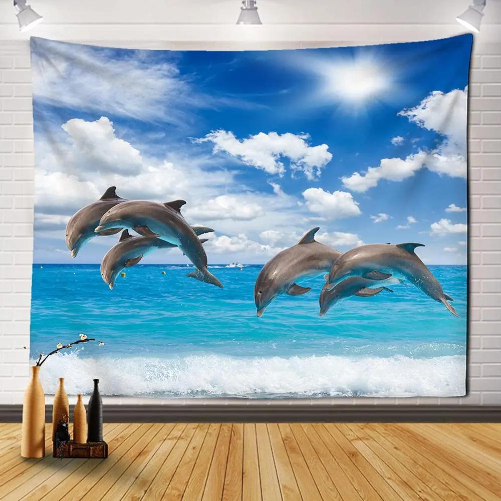Ozean Delfin Wandteppich Wandbehang Lustiger Meeresleben Wandteppich Wandbehang Schlafzimmer Wale Delfin Wandteppich Wohnzimmer Dekor