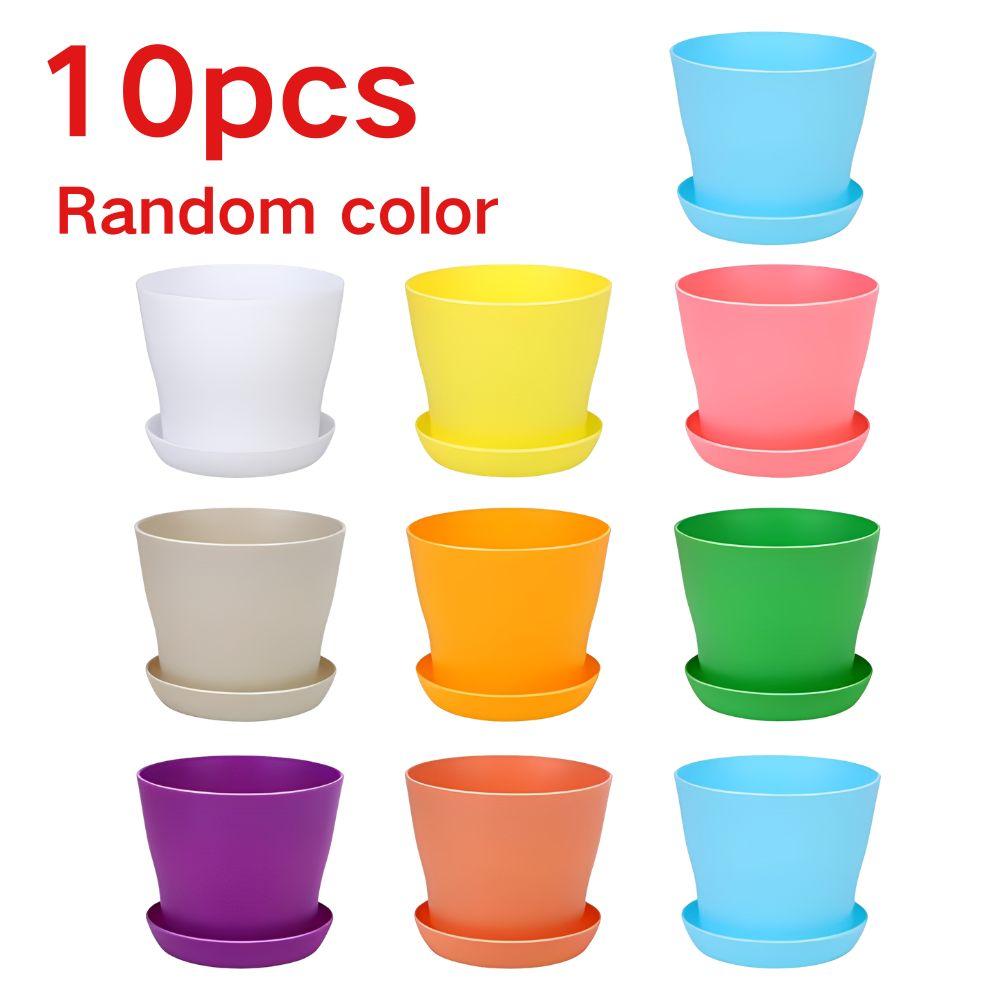 10pcs 3.35inch Colorful Plant Pots with Drainage Holes & Saucers For Indoor Outdoor Plants, Flower Seedlings, Cactus YMY