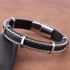 Bracelet en acier inoxydable pour hommes, bracelet en cuir tressé, Bracelets Punk à la mode pour hommes