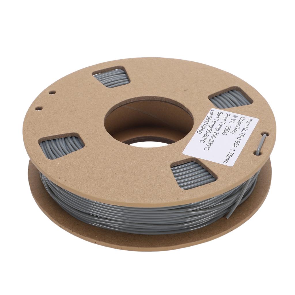 TPU Filament Vhodný pro FDM Většinu 3D Tiskáren 1.75mm 250g 95A Flexibilní Měkký Filament pro 3D Tiskárny Přesnost 0.02mm Šedý