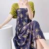 Short-sleeved cotton silk nightgown women's summer square collar improved Hanfu national style cotton silk skirt loungewear can be worn outside 